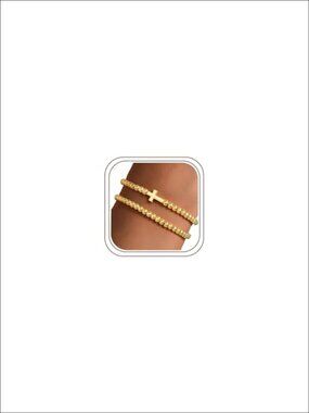 14k Gold Plated Beaded Stretch Bracelets Stackable Set 4mm Beads 7in